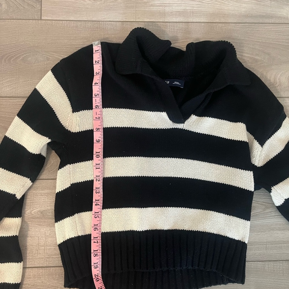 GAP Black and Cream Striped Cowl-Neck Sweater